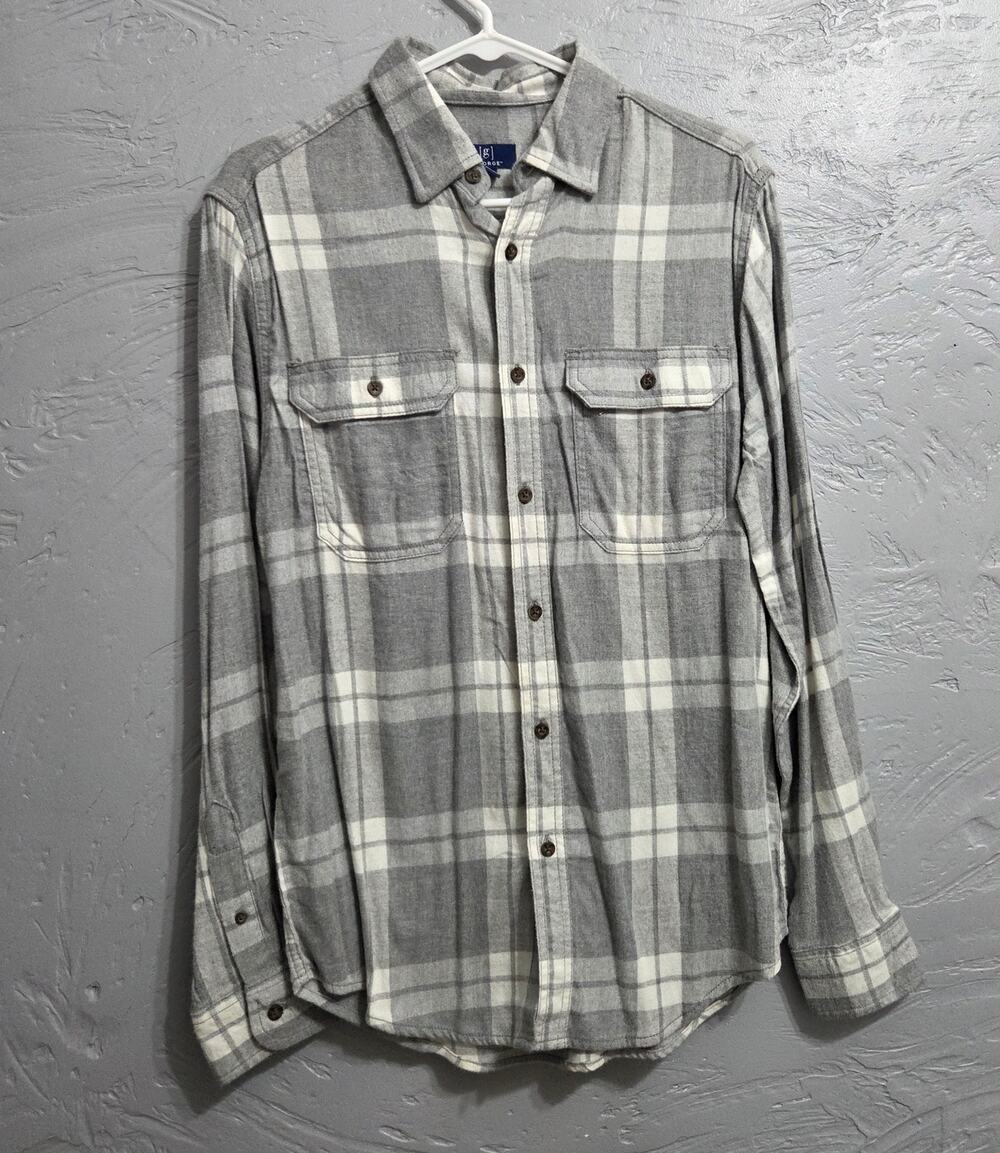 George Men's Button Down Plaid grey and white Flannel size Small